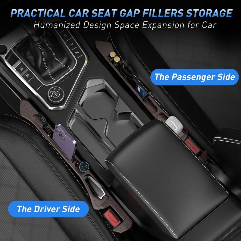 DDTPDE Car Seat Gap Filler 2Pack, Inserts Between Seats Console with Organizer Storage Upgraded Phone Holder Car Side Seat Gap Fillers Cars Front Seats Fill Plug Car Essentials for Vehicle SUV Truck (Brown) - Image 2